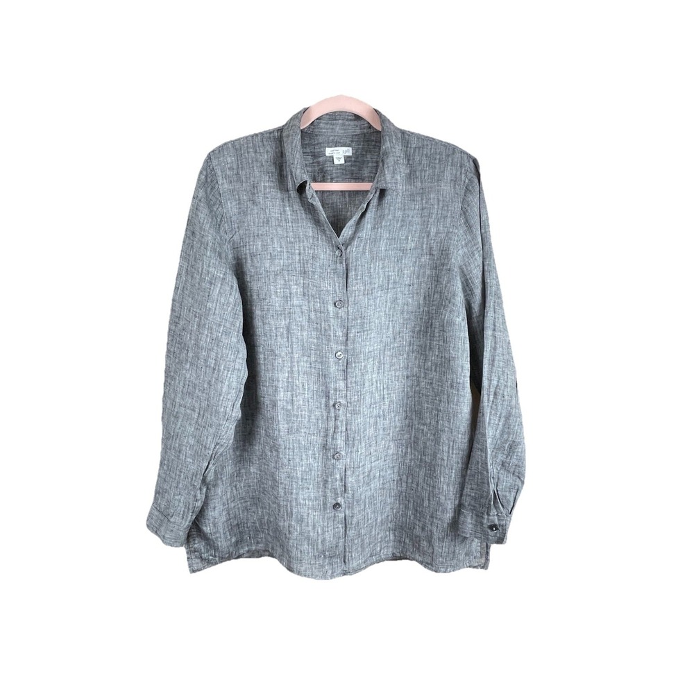 J. Jill‎ Love Linen Essential Shirt Gray Medium Button Down Tunic Classic Casual